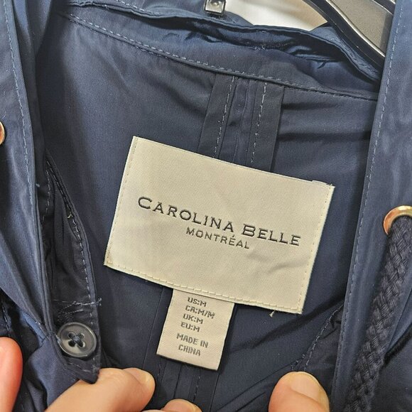 Carolina Belle Montreal Navy Blue Hooded Raincoat Womens M Drawstring Hem Long - Picture 5 of 10